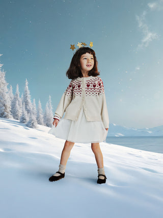 Children's Cotton and Wool Patterned Jacquard Cardigan