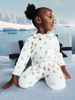 Babies' Footless Golden Heart-Print Cotton Pyjama Suit