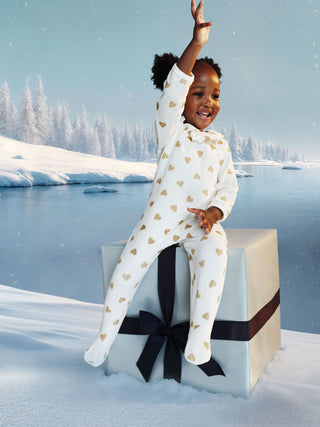 Babies' Footless Golden Heart-Print Cotton Pyjama Suit