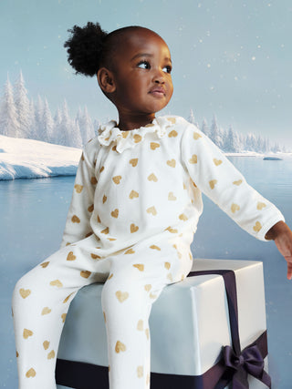 Babies' Footless Golden Heart-Print Cotton Pyjama Suit