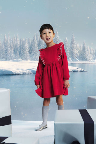 Girls' Long-Sleeved Plain Corduroy Dress