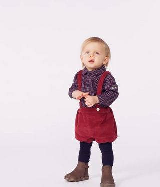 Babies' Plain Corduroy Shorts With Shoulder Straps
