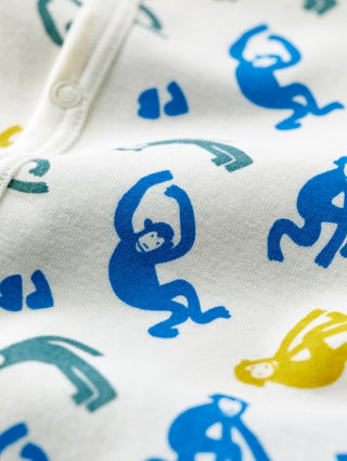 BABIES GLOW-IN-THE-DARK MONKEY THEMED COTTON PLAYSUIT