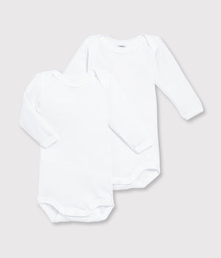 BABIES' WHITE LONG-SLEEVED BODYSUITS - 2-PACK