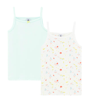 PACK OF 2 LITTLE GIRLS' FRUIT PRINT SUSPENDER SHIRTS IN ORGANIC COTTON