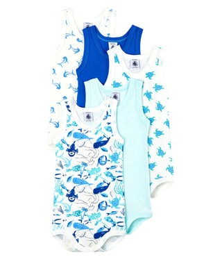 Babies' Sleeveless Marine Print Bodysuit - 5-Pack
