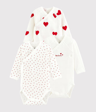 Babies' Long-Sleeved Wrapover Red Heart Organic Cotton Bodysuits - Pack of 3