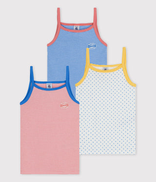 GIRLS PINSTRIPED ORGANIC COTTON VEST TOPS - 3-PACK