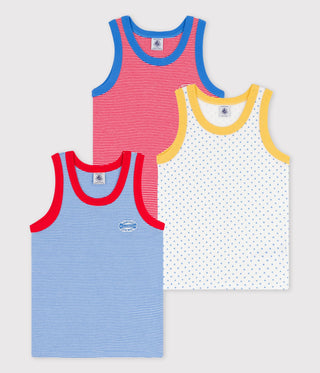 BOYS PINSTRIPED ORGANIC COTTON VESTS - 3-PACK