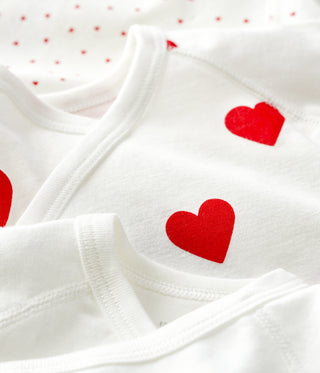 Babies' Heart Patterned Wrapover Short-Sleeved Cotton Bodysuits - 3-Pack