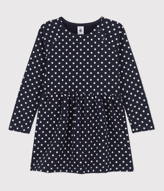 GIRLS' LONG-SLEEVED SPOTTED FLEECE DRESS