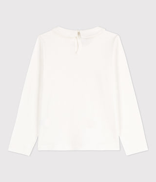 Girls' Long-Sleeved Cotton White T-shirt
