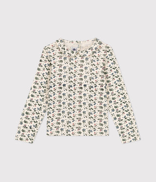 GIRLS' LONG-SLEEVED FLORAL COTTON T-SHIRT