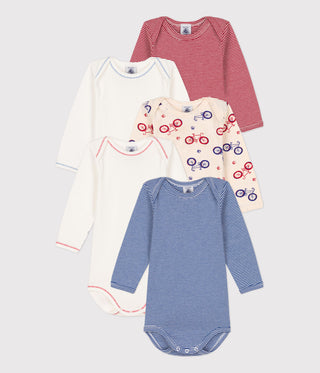 BABIES' BIKE THEMED LONG-SLEEVED COTTON BODYSUITS - 5-PACK