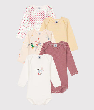 Babies' Paris Themed Long-Sleeved Cotton Bodysuits - 5-Pack