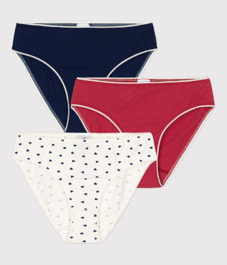 GIRLS' HEART PATTERNED COTTON AND ELASTANE BRIEFS - 3-PACK