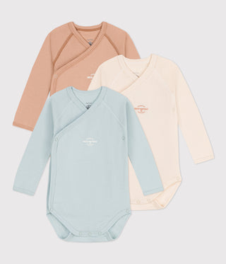 Long-Sleeved Wrapover Cotton Bodysuits - 3-Pack