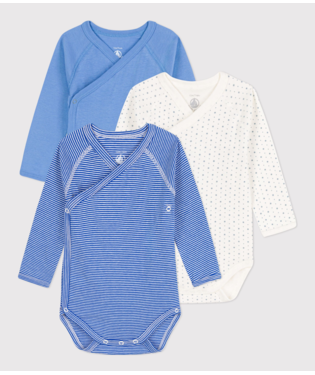 Long-Sleeved Wrapover Printed Cotton Bodysuits - Pack of 3