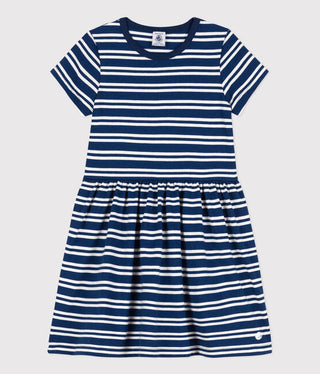 Girls' Stripy Short-Sleeved Cotton Dress