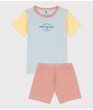 Children's Unisex Three-Tone Pinstriped Cotton Short Pyjamas