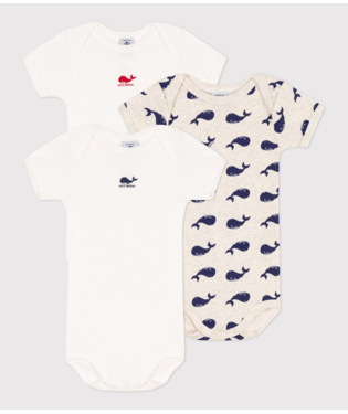 Short-Sleeved Cotton Whale Bodysuits - Pack of 3
