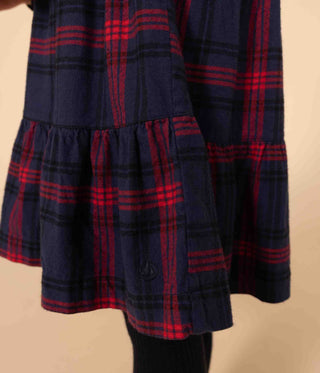 Girls' Long-Sleeved Checked Dress in Checked Cotton Flannel